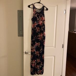 Maxi dress. Navy with roses. Not worn